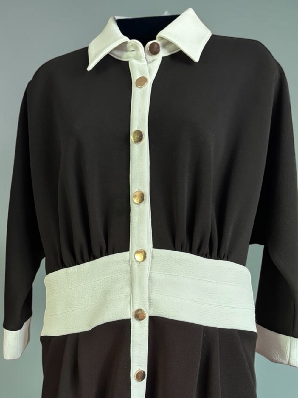 NY & Company/Gabriella Union White/Black Colorblock Shirt Dress- Size Medium - Picture 3 of 12
